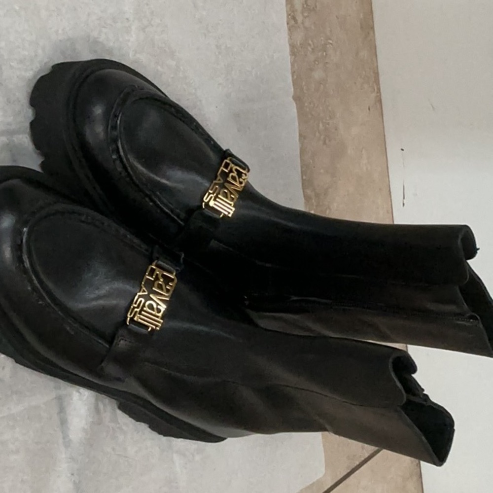Roberto Cavalli Black Ankle Boots with Gold Detail